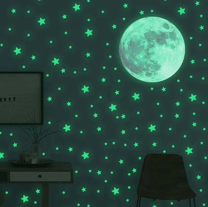 103 pcs Glow in the Dark Moon & Stars Wall Stickers Kids Bedroom Decor