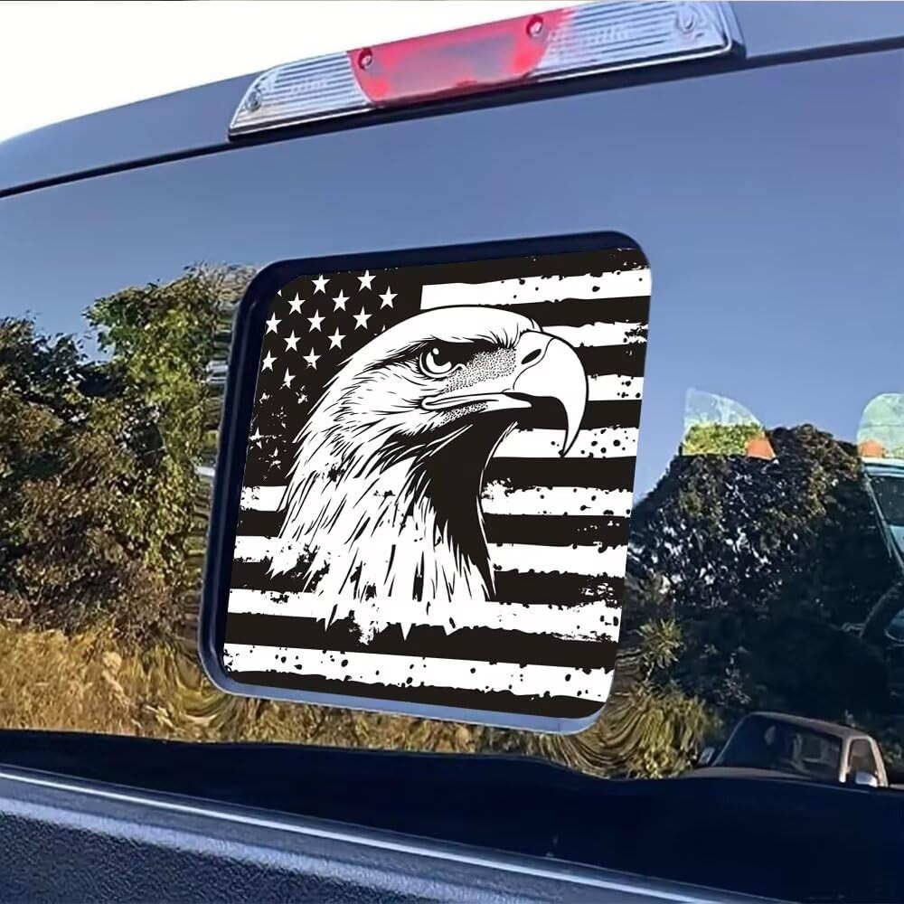 Rear Middle Window Decals for Truck, Black White American Flag Car Back Cente…