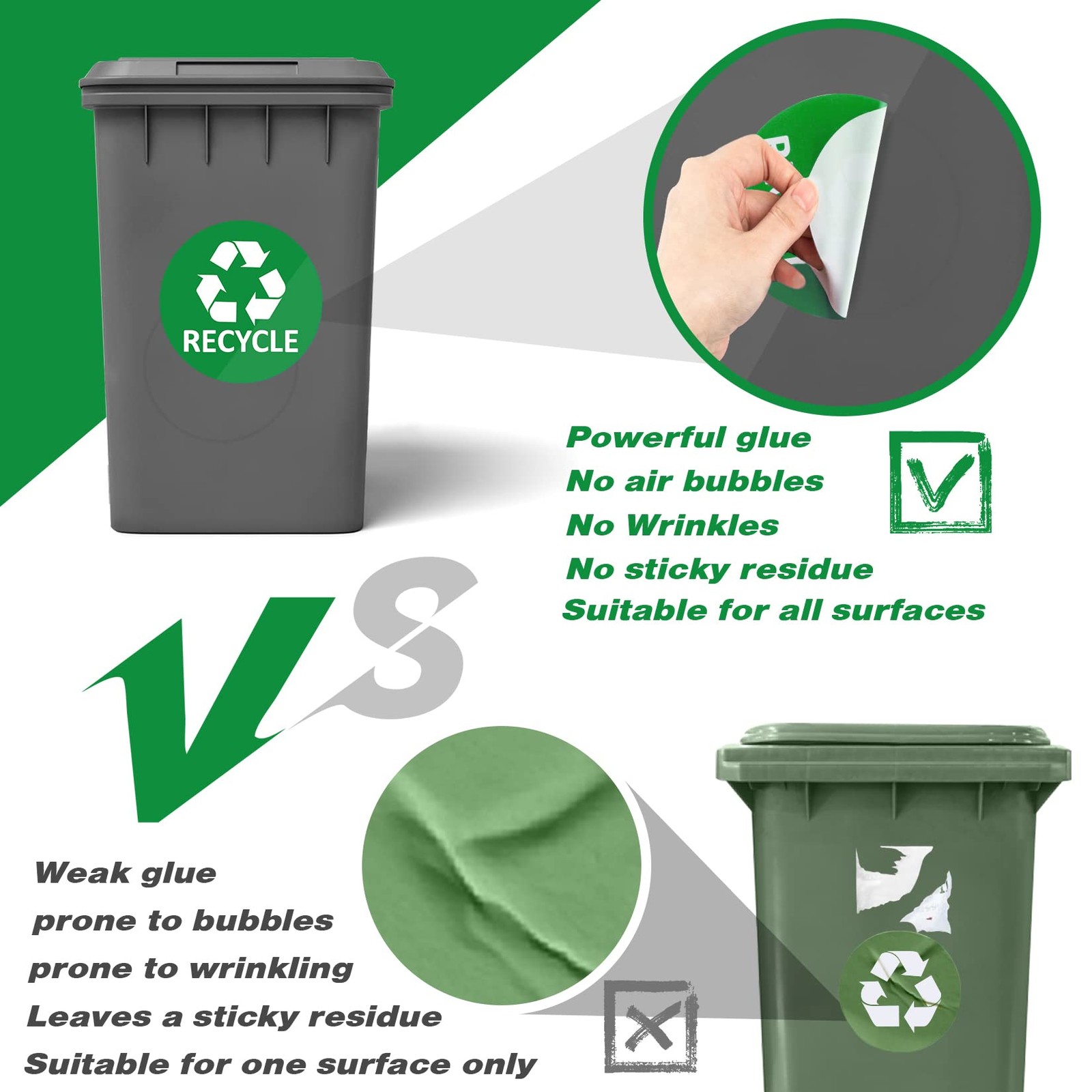 Vinyl Trash Stickers Set, 3 Pcs Recycling Signs, Home Hotel Necessity, Black