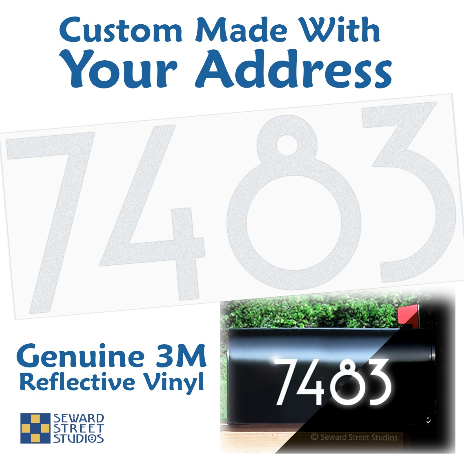 Art Deco Reflective Mailbox Address Decal, Personalized Custom – 1311R-WT-Sizes