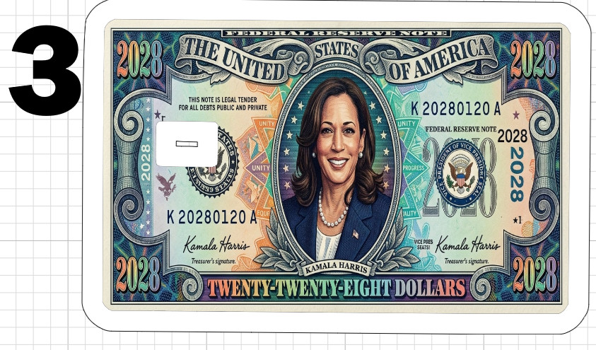 Kamala Harris 2028 Dollar Bill Credit ATM Debit Gift Card Skin Sticker Democrat