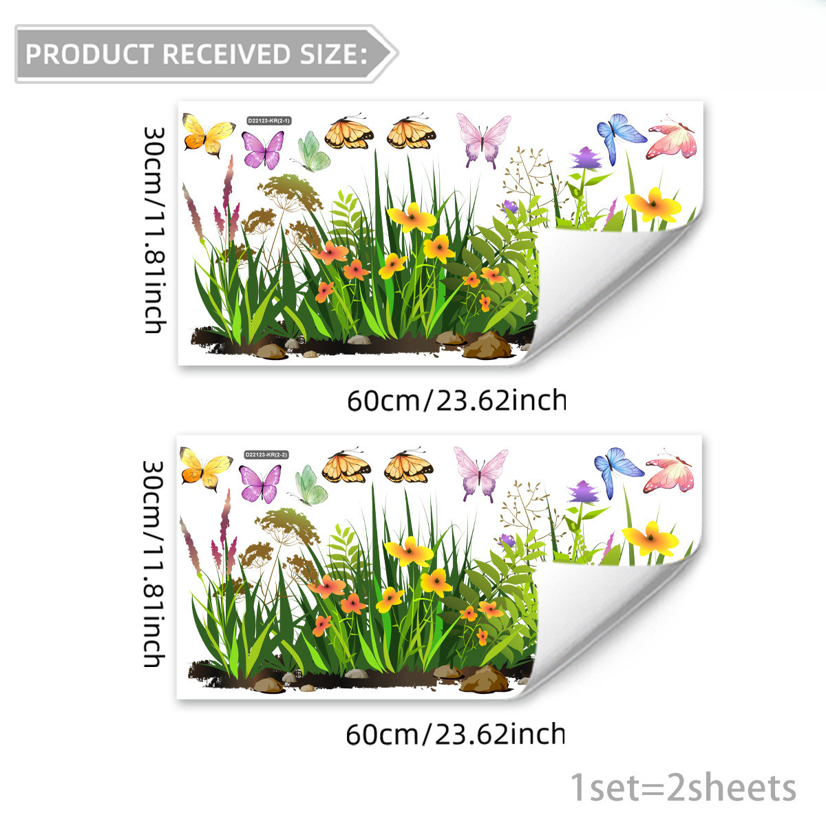 Green Wildflower Static Cling Window Sticker 11.8 x 23.2 in PVC Decal for Glass