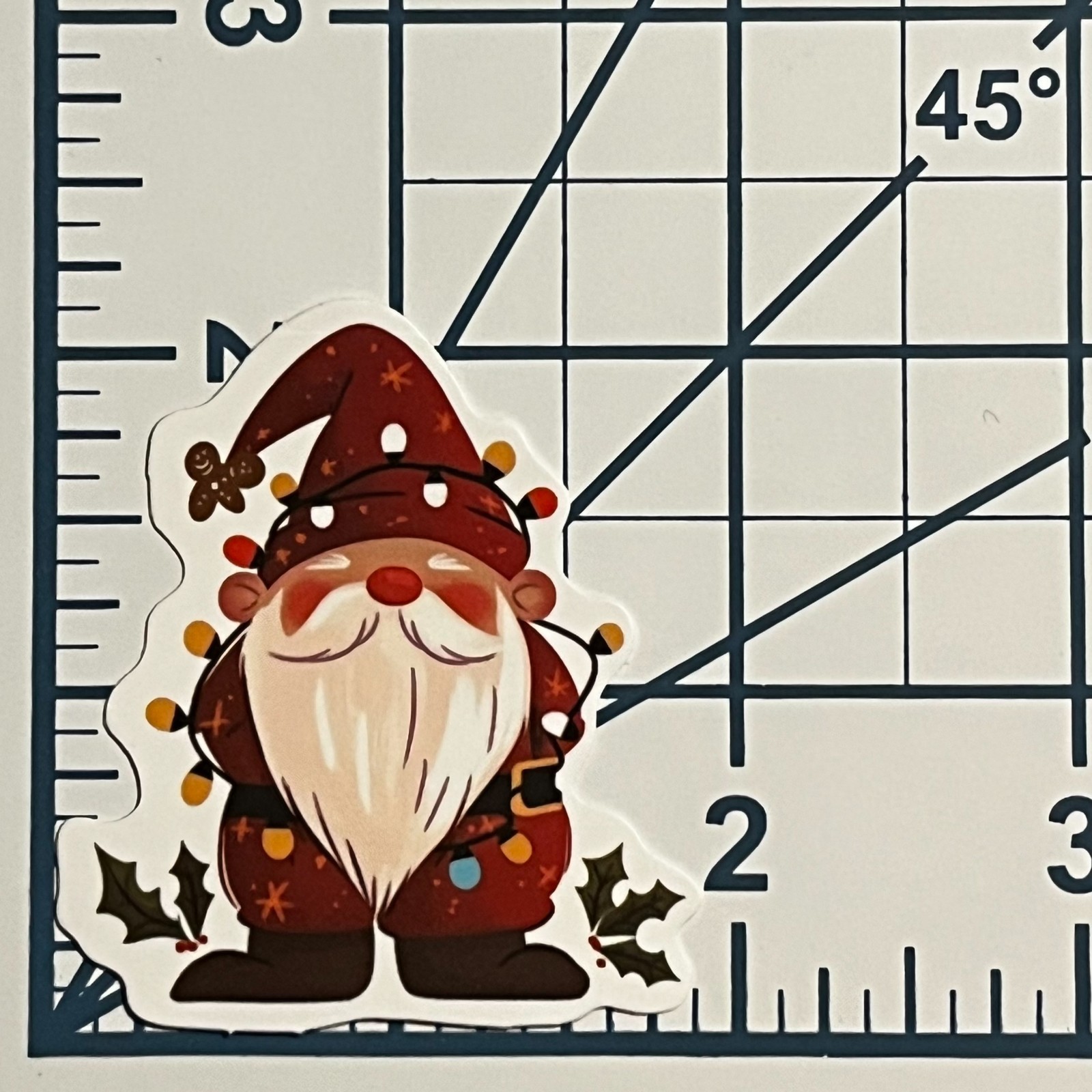 Gingerbread Gnome Sticker Vinyl Die Cut Christmas Lights Holiday Decal