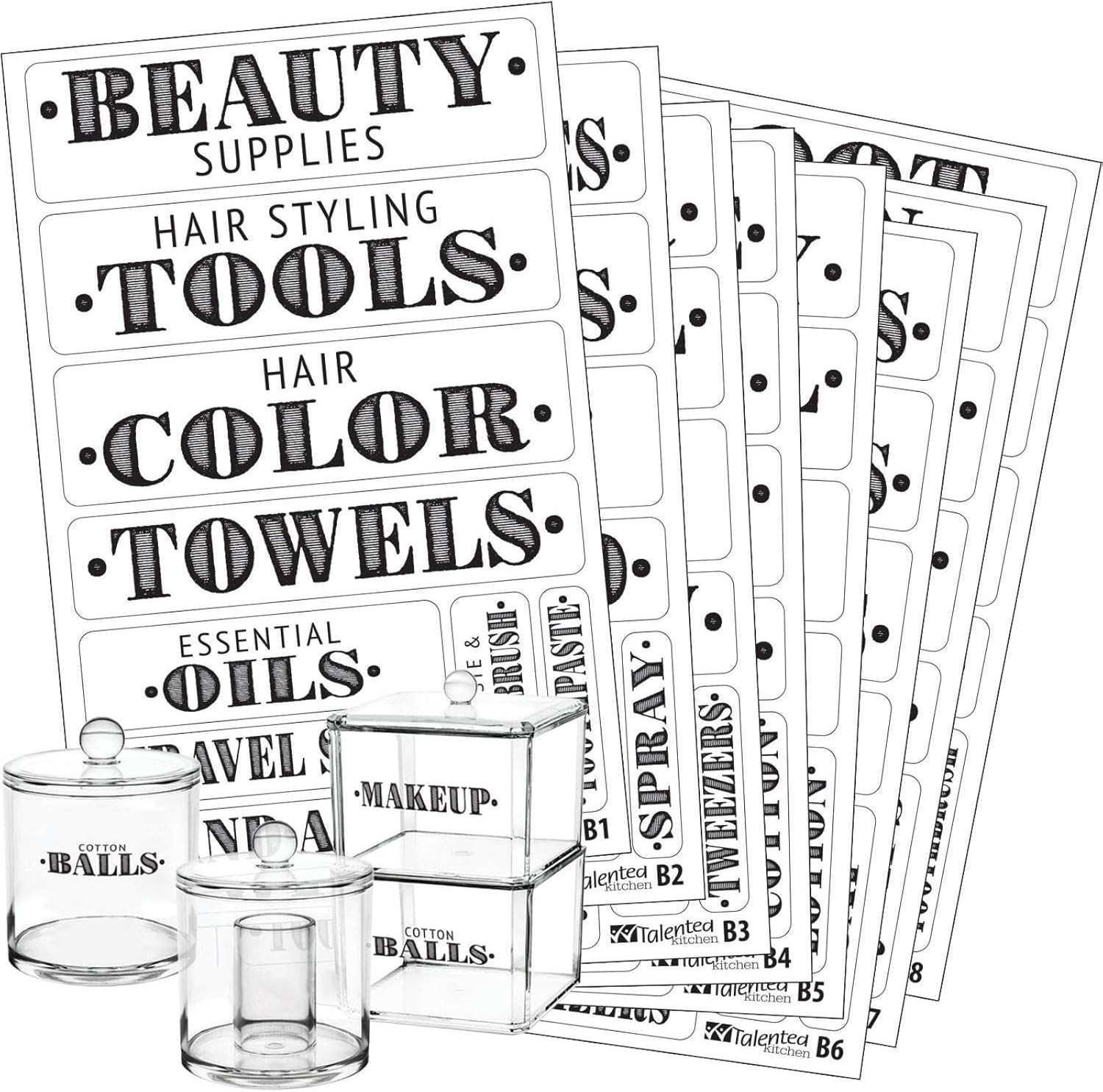 Clear Background Labels with Black Letters for Bathroom Organization and Style