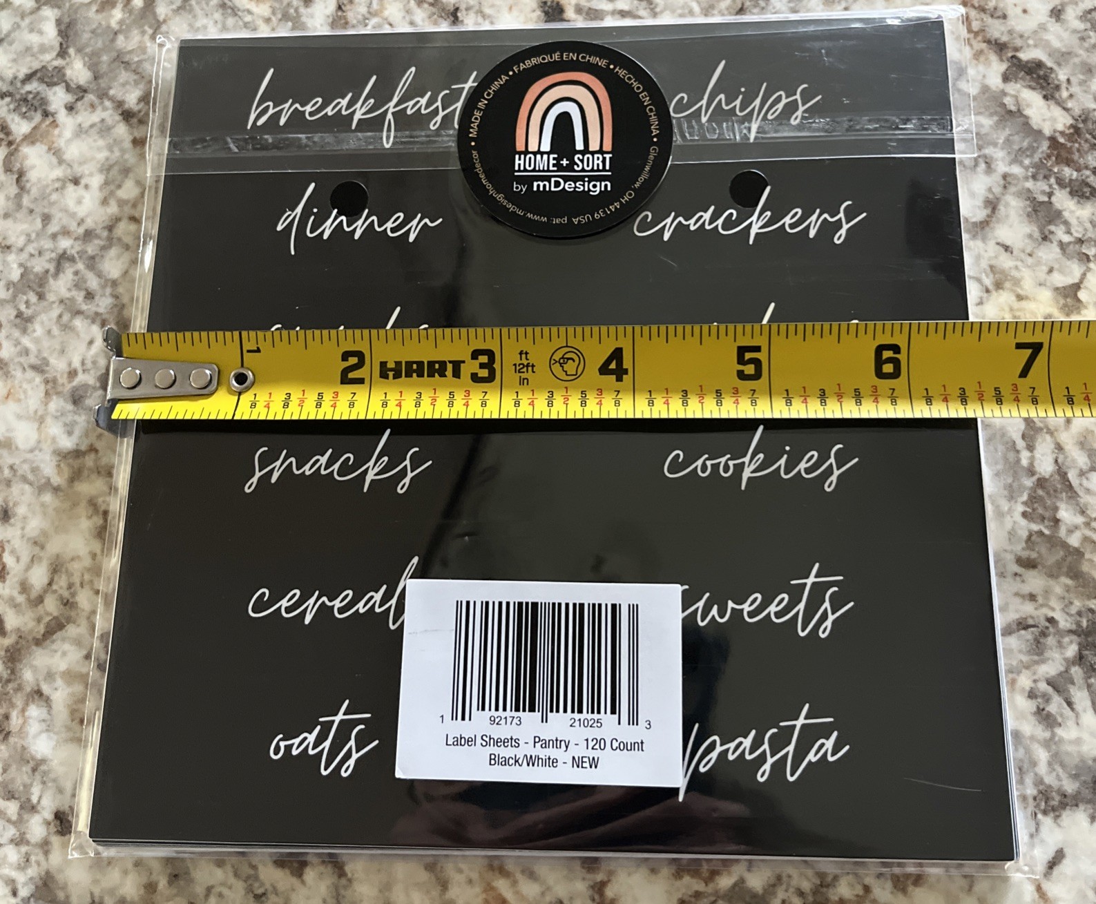 Home + Sort mDesign Pantry Label Sheets 120 Count Black W/White Lettering NIP