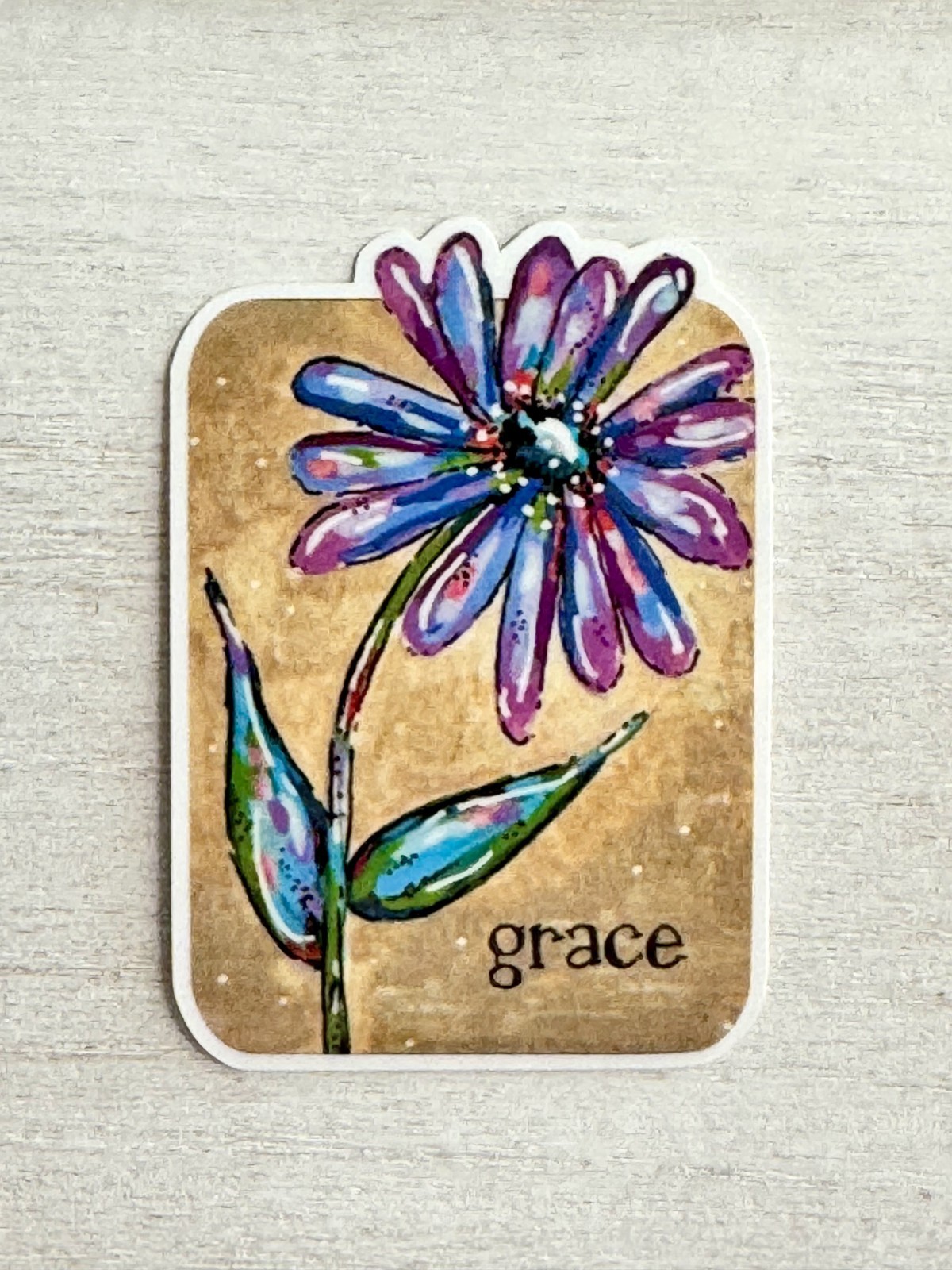 Purple Flower Sticker, Joy ACEO Flower Cute, Decal, Waterproof, whimsy