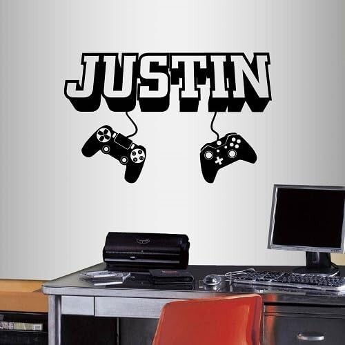 Persanolized Name Gamer Boy Girl Video Games Controllers 3D Style Kids Room