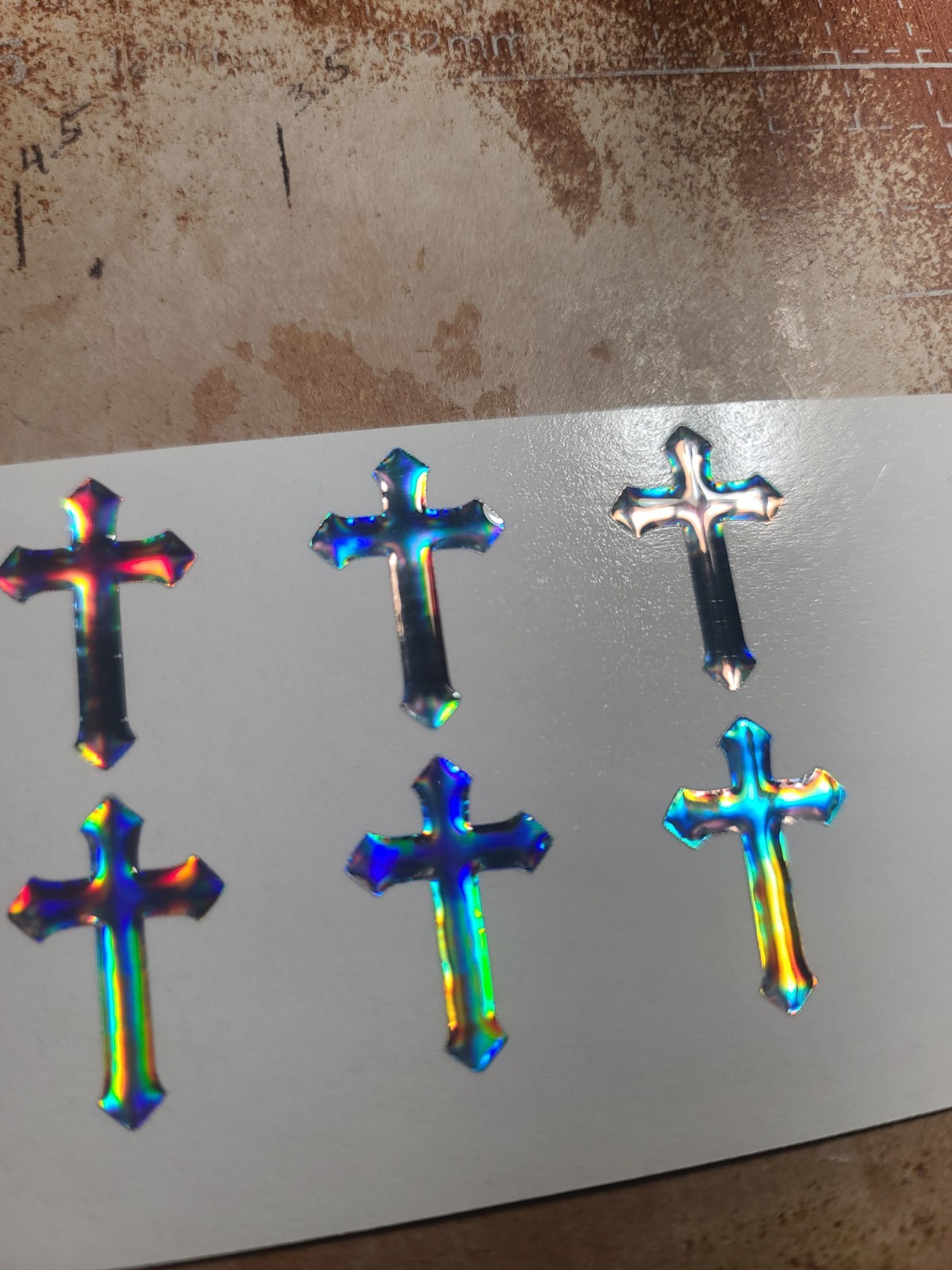 Holographic Religious Resin Cross Mini Decal Stickers Oil Slick Shine (1-inch)