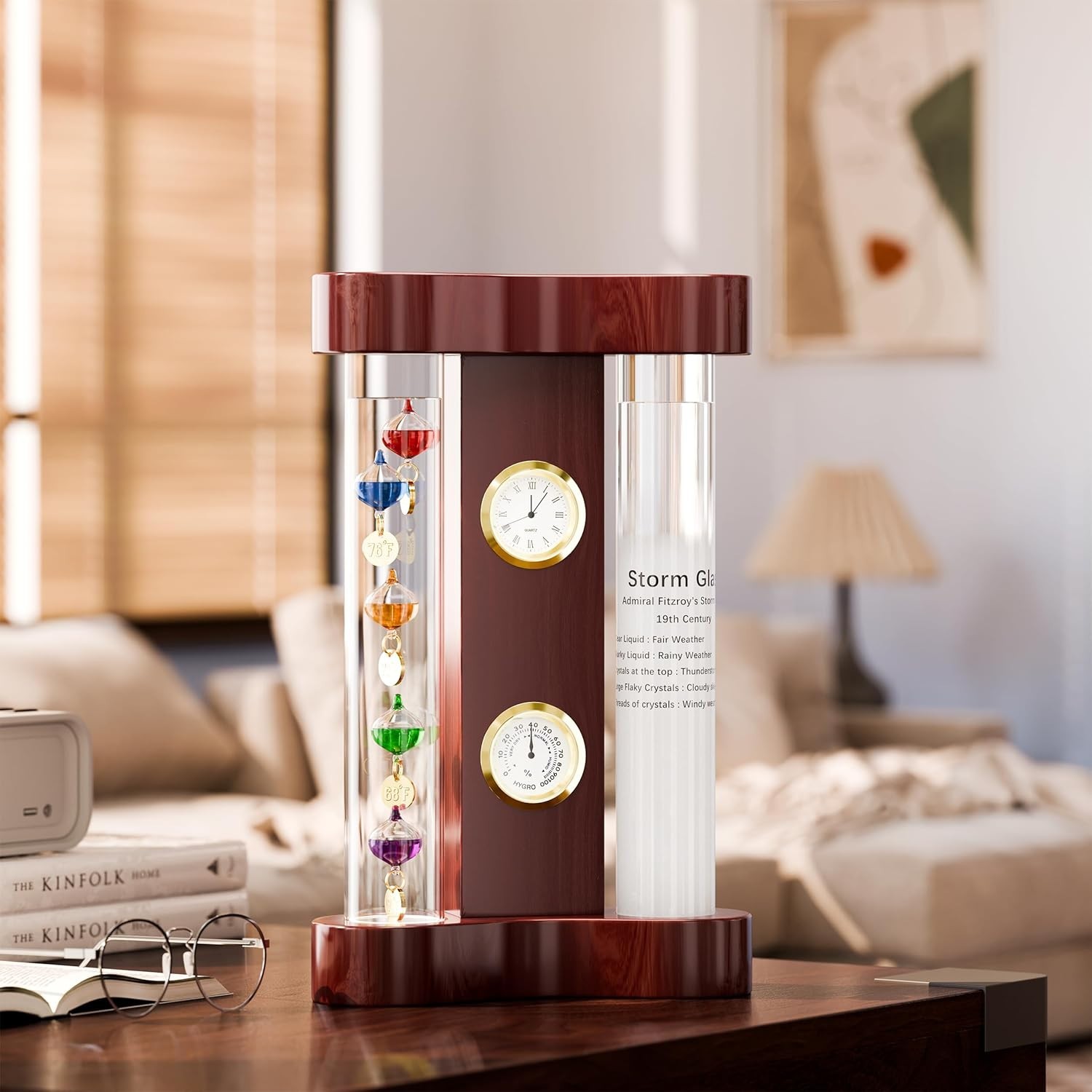 Analog Weather Station with Glass Galileo Thermometer Fitzroy Storm Glass Precis