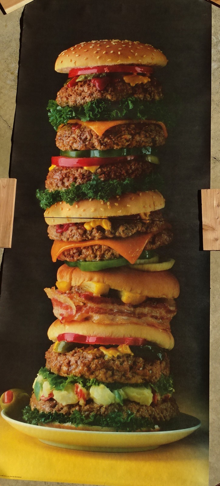 Delecious HUGE Towering Hamburger Photo Door Wall Mural Poster 82.5” X 34” nos
