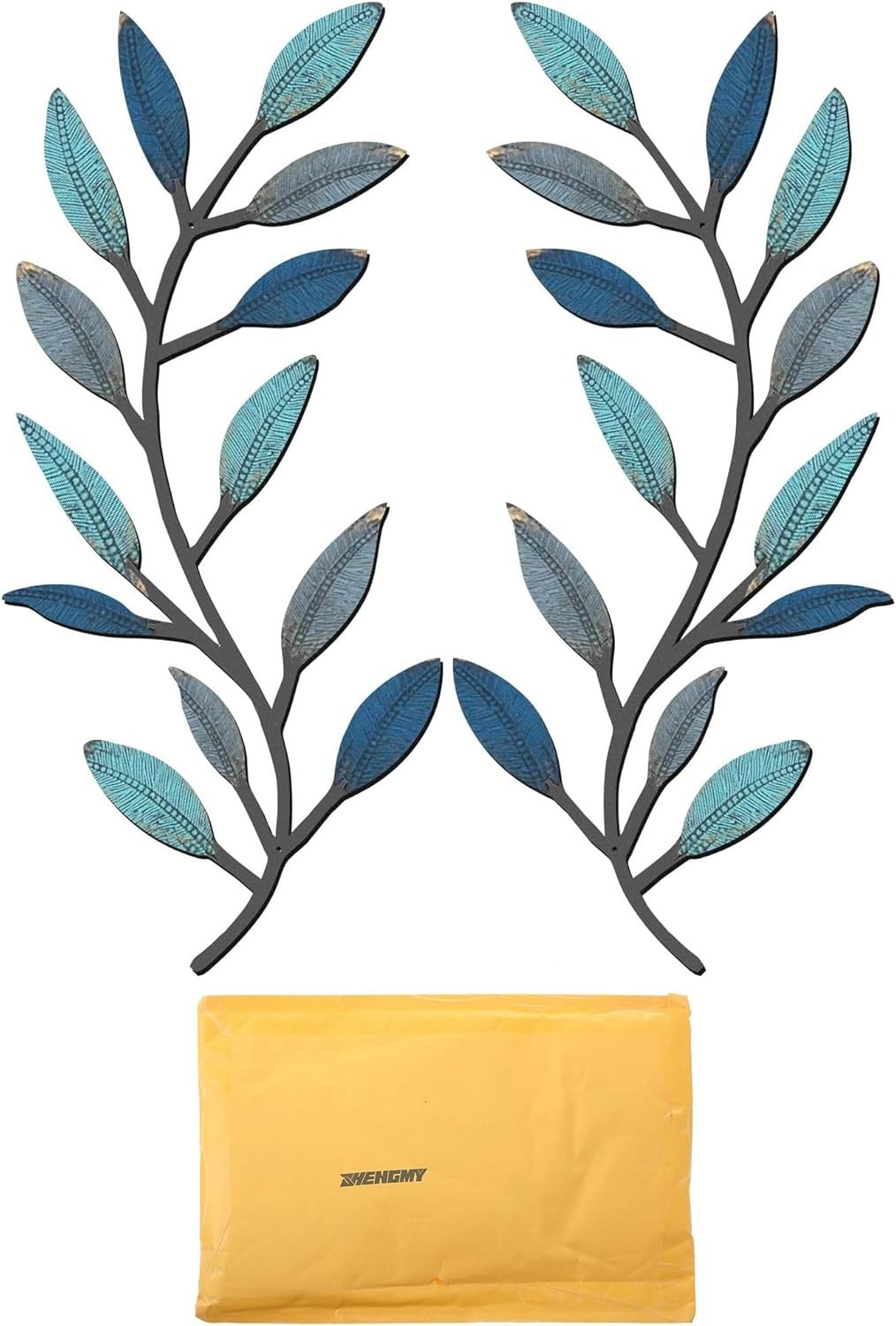 Stylish Vintage Blue Olive Branch Wall Art Set – 2 Durable Metal Pieces