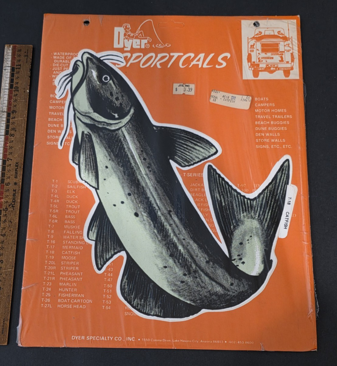 1960's-70's CATFISH DYER-SPORTCALS Original Vinyl Sticker-Decal-UNUSED-NOS