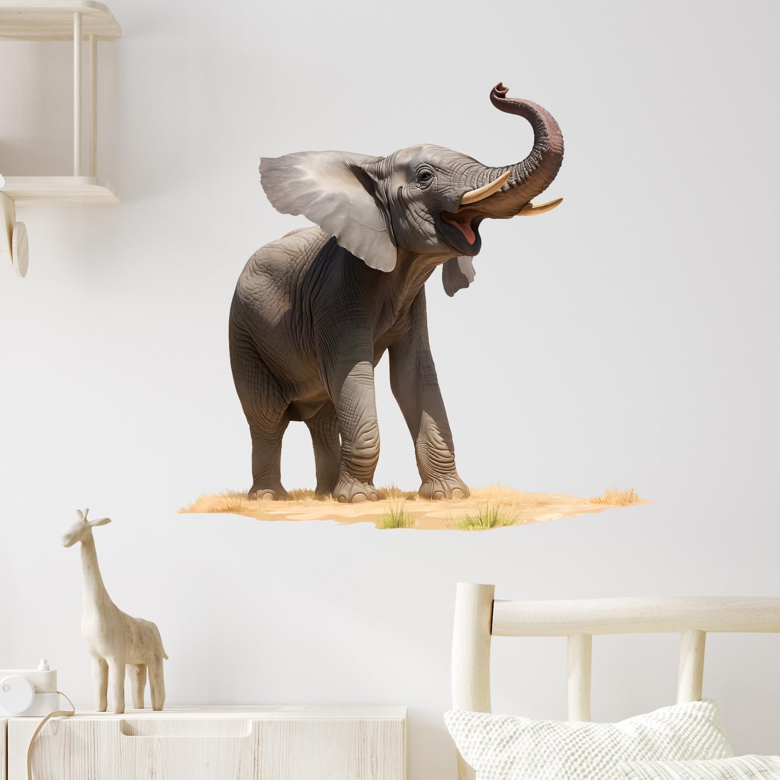 Lifelike Standing Elephant Wall Decal Nursery Tropical Animal Wall Sticker Re…