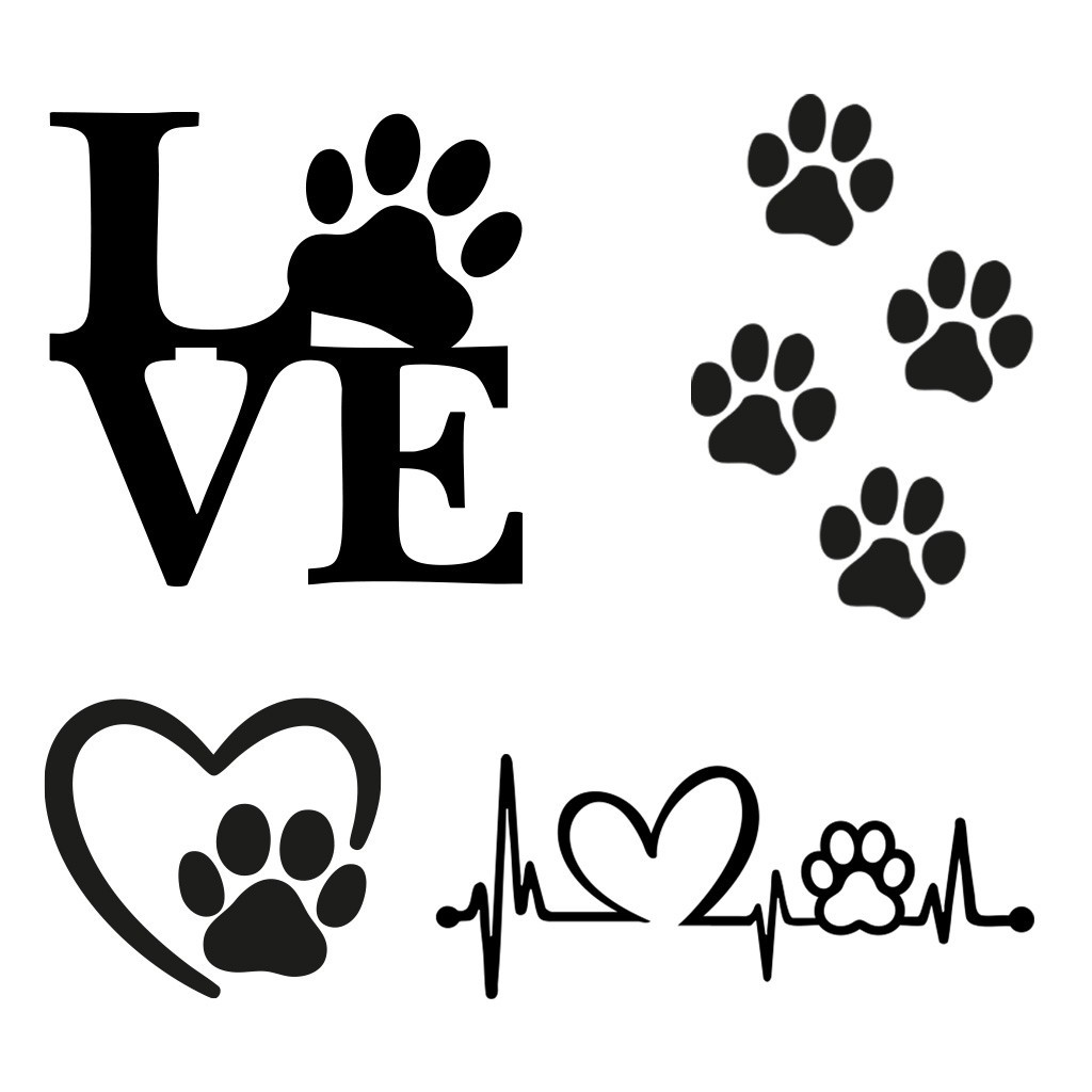 Pack Dog Paw Stickers White 3.5" Wide Decals Heartbeat Love Footprints Vinyl