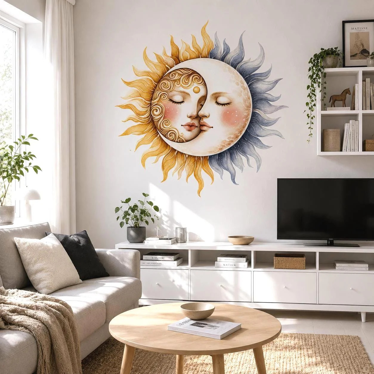 Sun and Moon Wall Vinyl Decal | Celestial Face Sticker