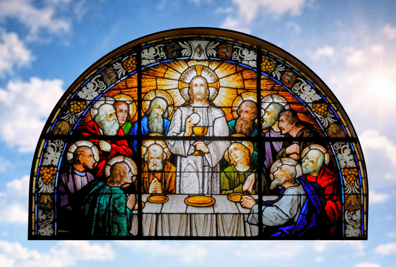 Jesus, The Last Supper Faux Stained-Glass WINDOW CLING Size 10.6" Vinyl Arch