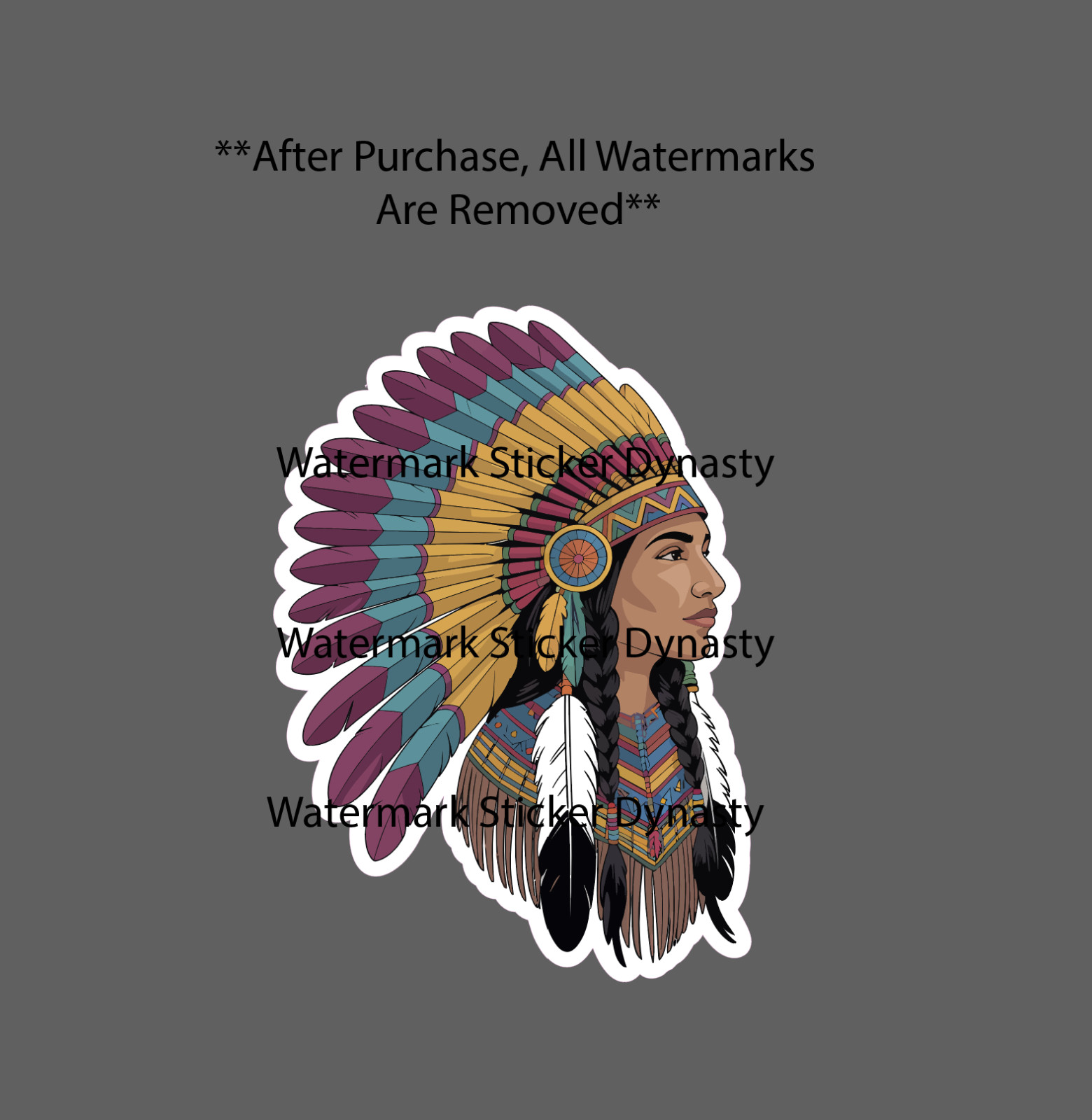 Native Girl Sticker Waterproof Decal Headdress Feathers Tribe Gift NEW