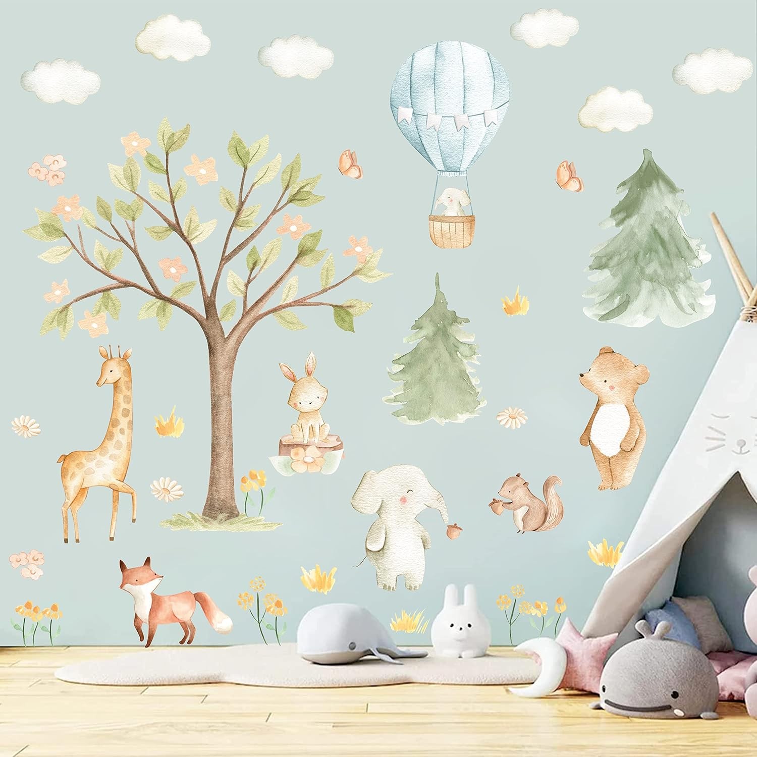 Watercolor Tree Animal Wall Stickers Forest Animals Wall Sticker Baby Room De…