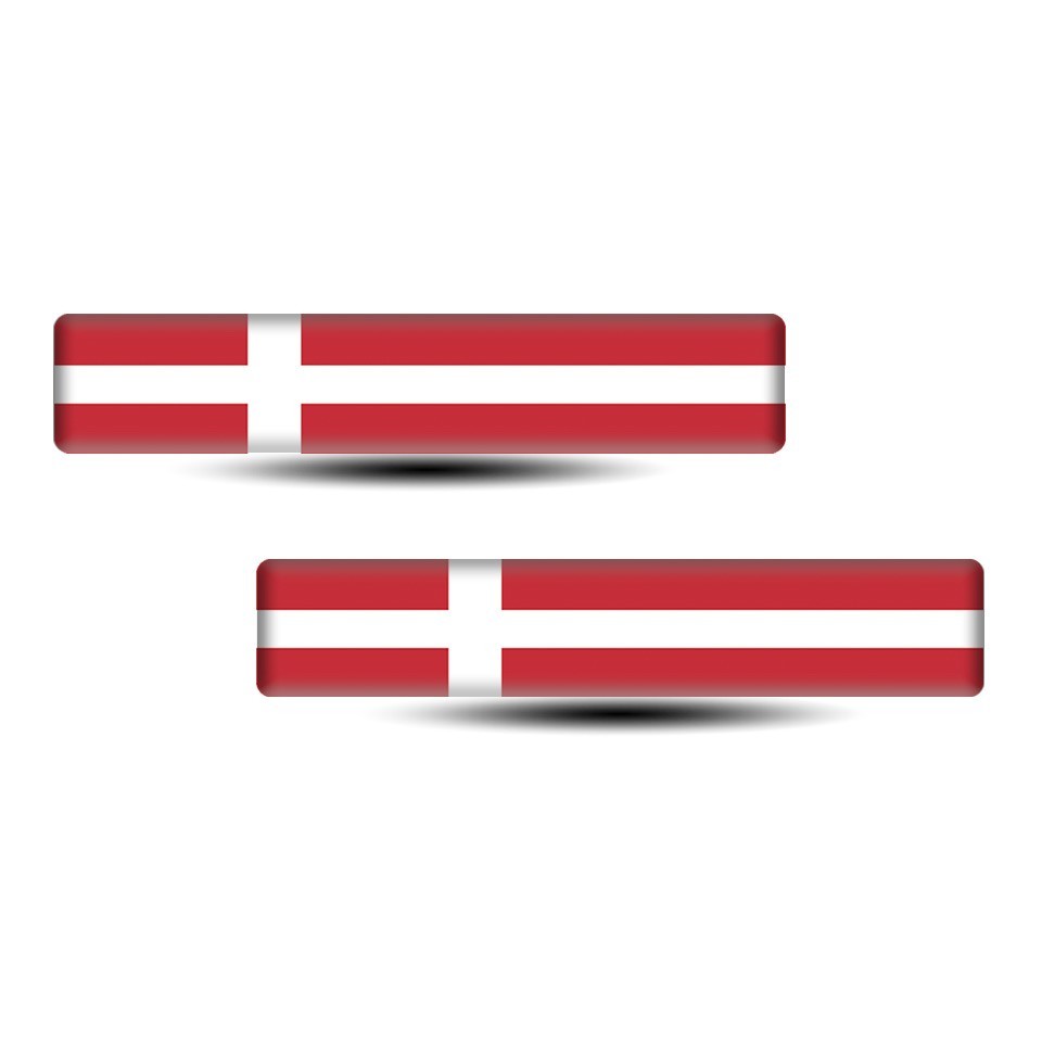 2 pcs Denmark Flag Dome Sticker 3D Resin Decal Round Glossy Multiple Sizes
