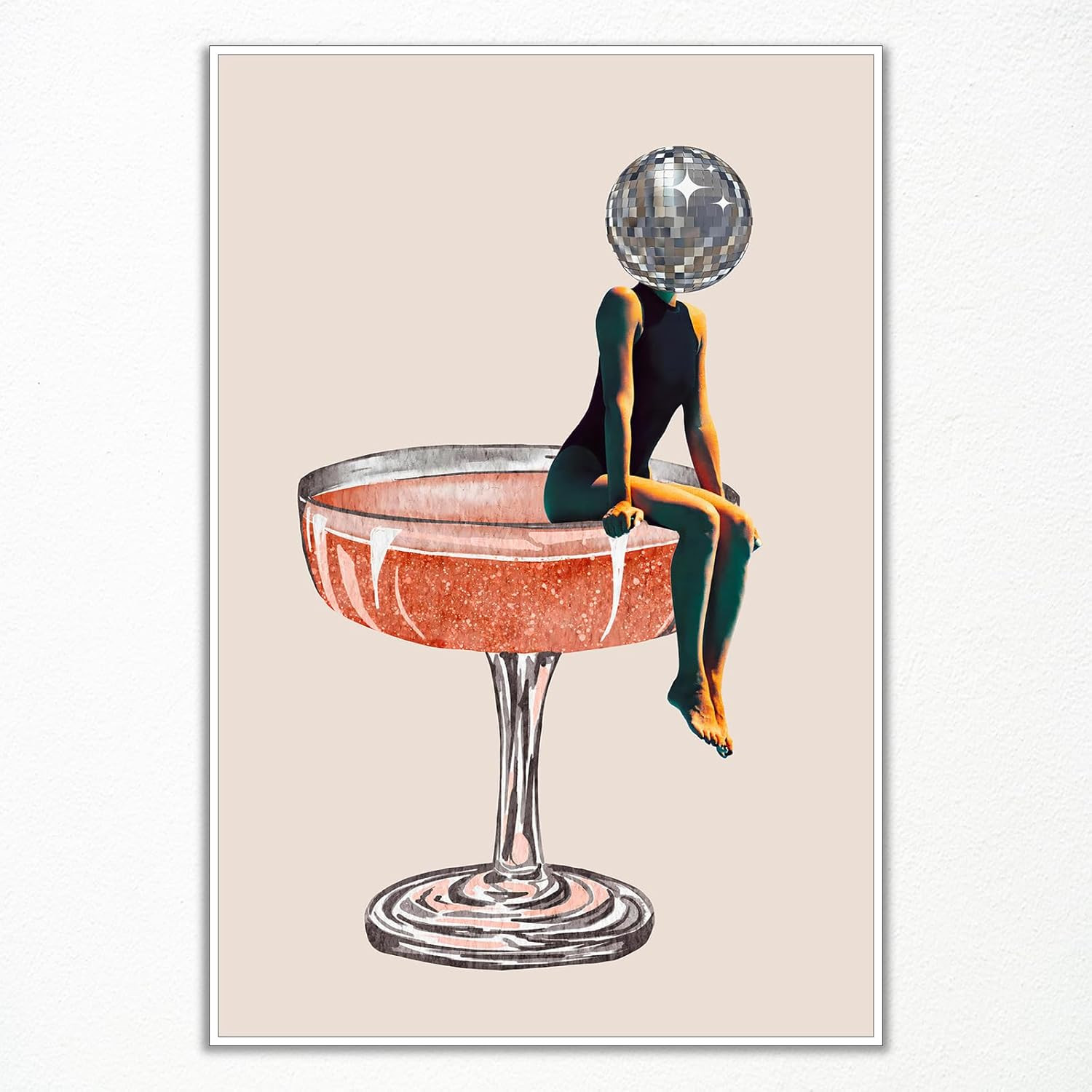 Funky Disco Ball Poster, Retro Disco Head Girly Wall Art Canvas, Vintage 70S Dis