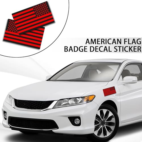 2PCS American Flag Decal Embossed 3D Metal Black and Red American Black+Red