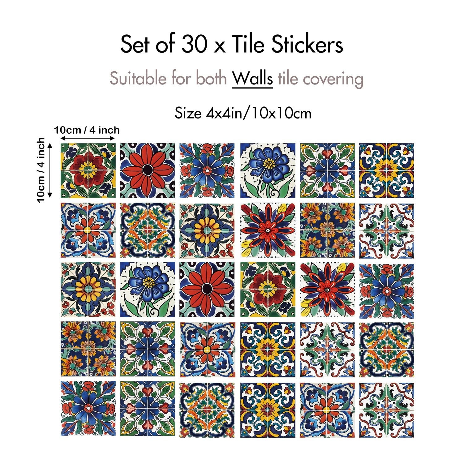30 Pcs Mediterranean Style Peel and Stick Wall Tile Decals – Waterproof Vinyl…