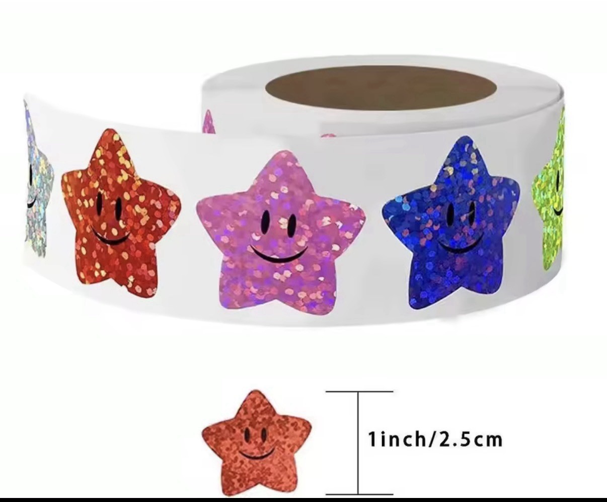 25 Assorted Smiley Star Envelope Seals Labels / Scrapbook Stickers – 1” Diameter