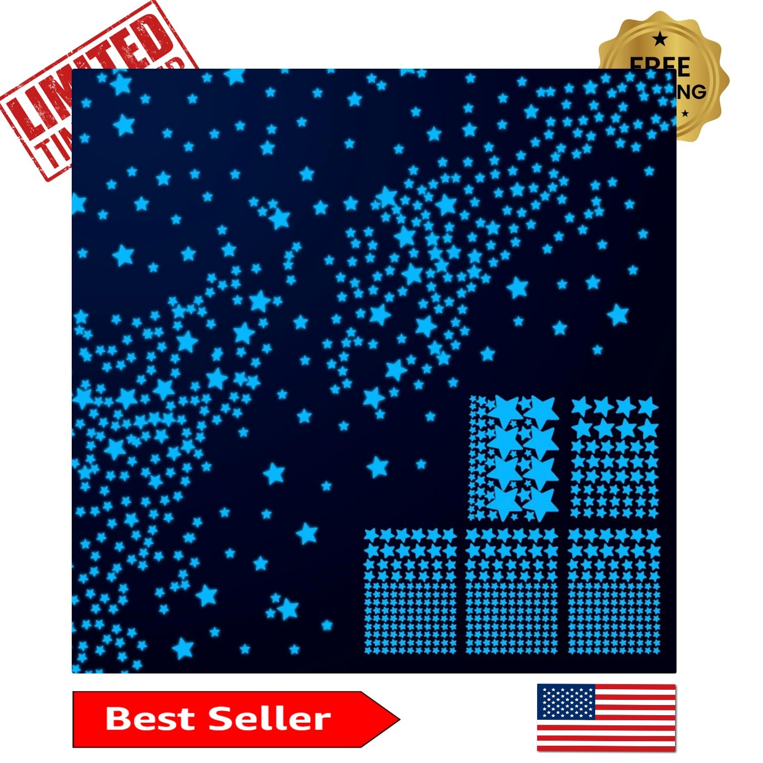 476 Pcs Blue Glow in the Dark Star Stickers – Magical Ceiling Decor for Kids