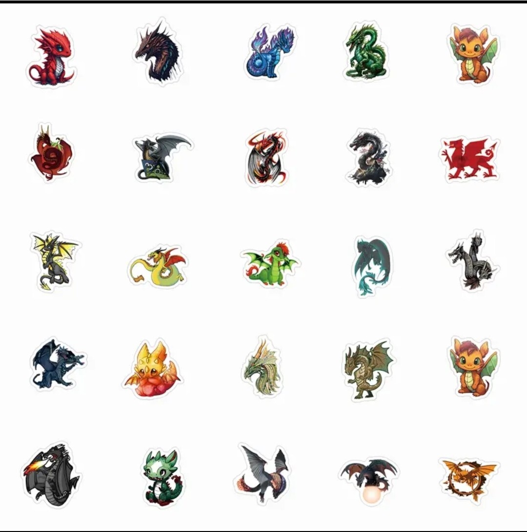 20 PCS Dragons Realistic & Cartoon Fantasy Creatures Stickers BRAND NEW