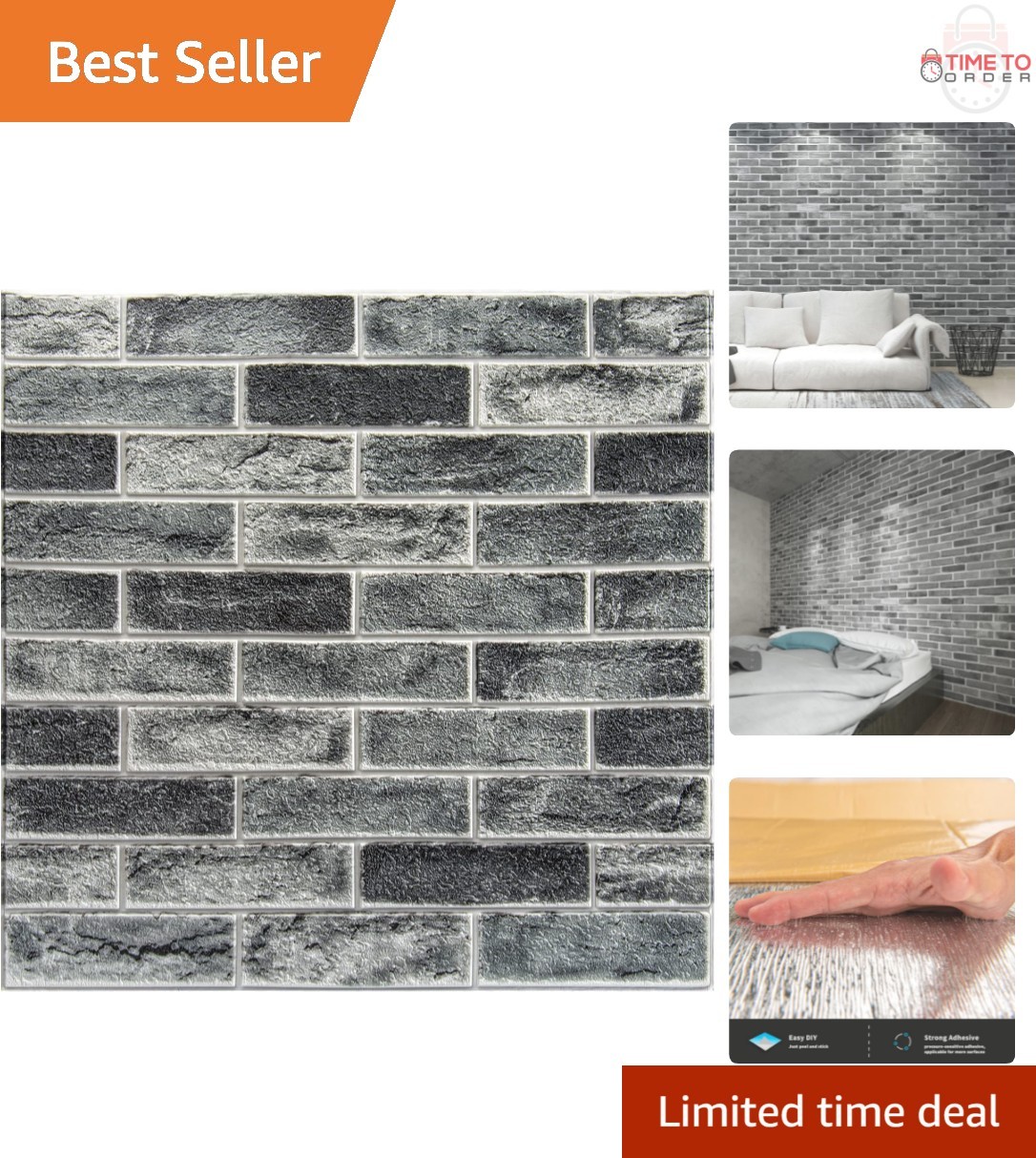 10-Pack Faux Brick Wall Panels 52.5 Sq Ft Peel & Stick Waterproof Foam