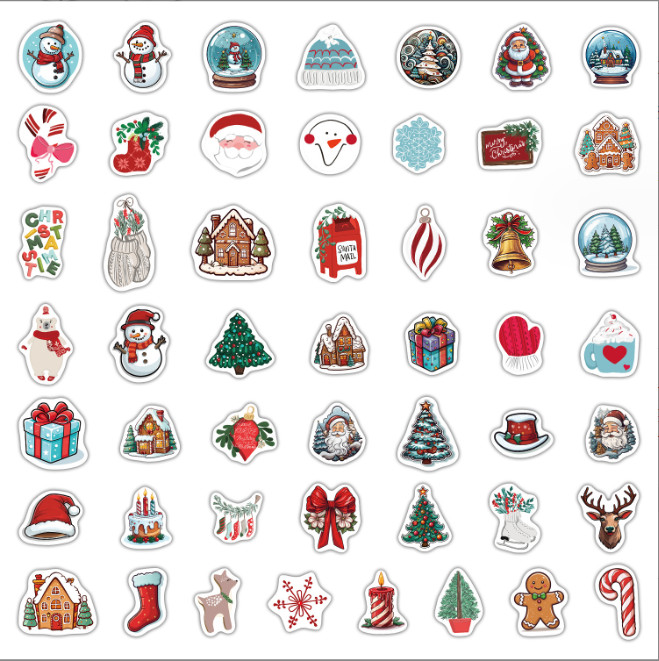 50 Pcs Stickers Xmas Santa Claus Holiday Kids DIY Laptop Phone Luggage Car Vinyl
