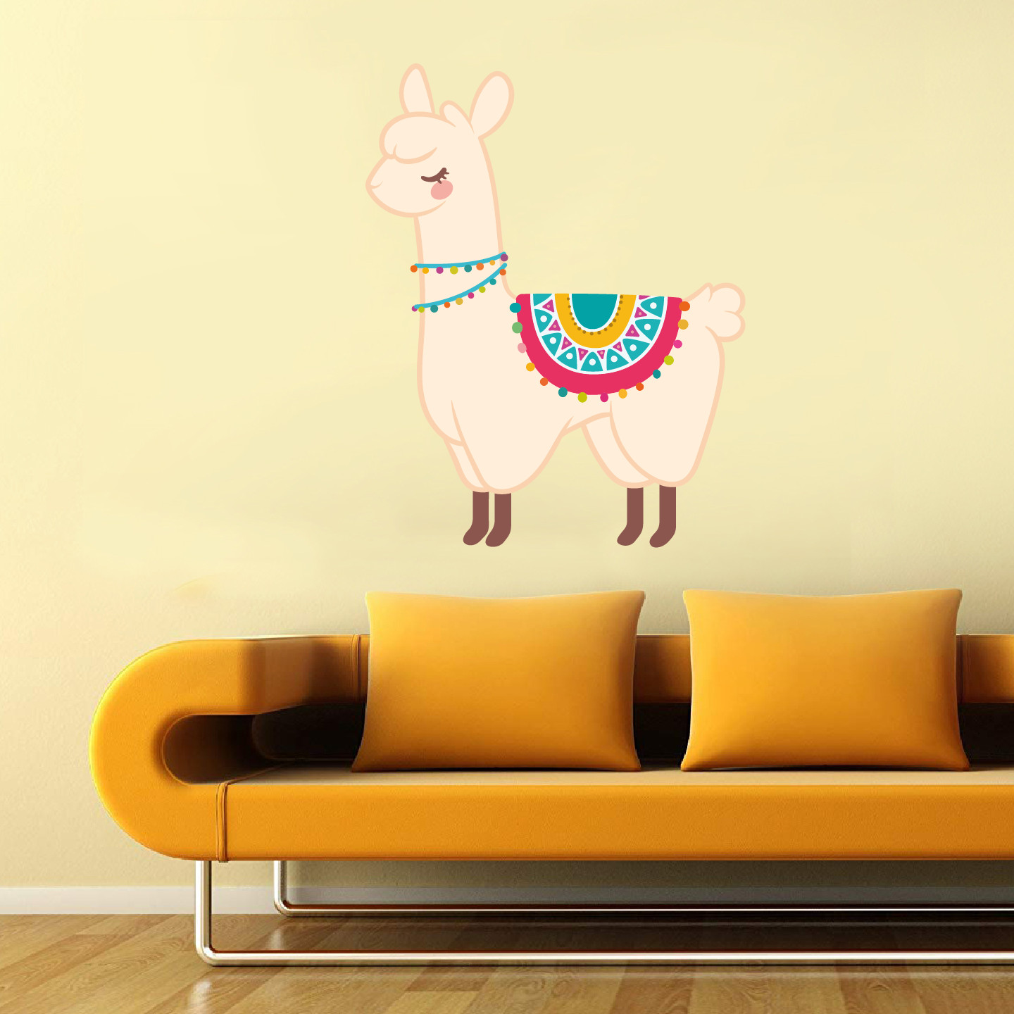 Multicolored Alpaca Accessories Design Kids Bedroom Vinyl Llama Wall Decal 20×25