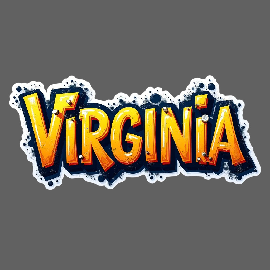 Virginia Sticker Vinyl Decal Retro Yellow Blue Bold Letter Travel State Laptop