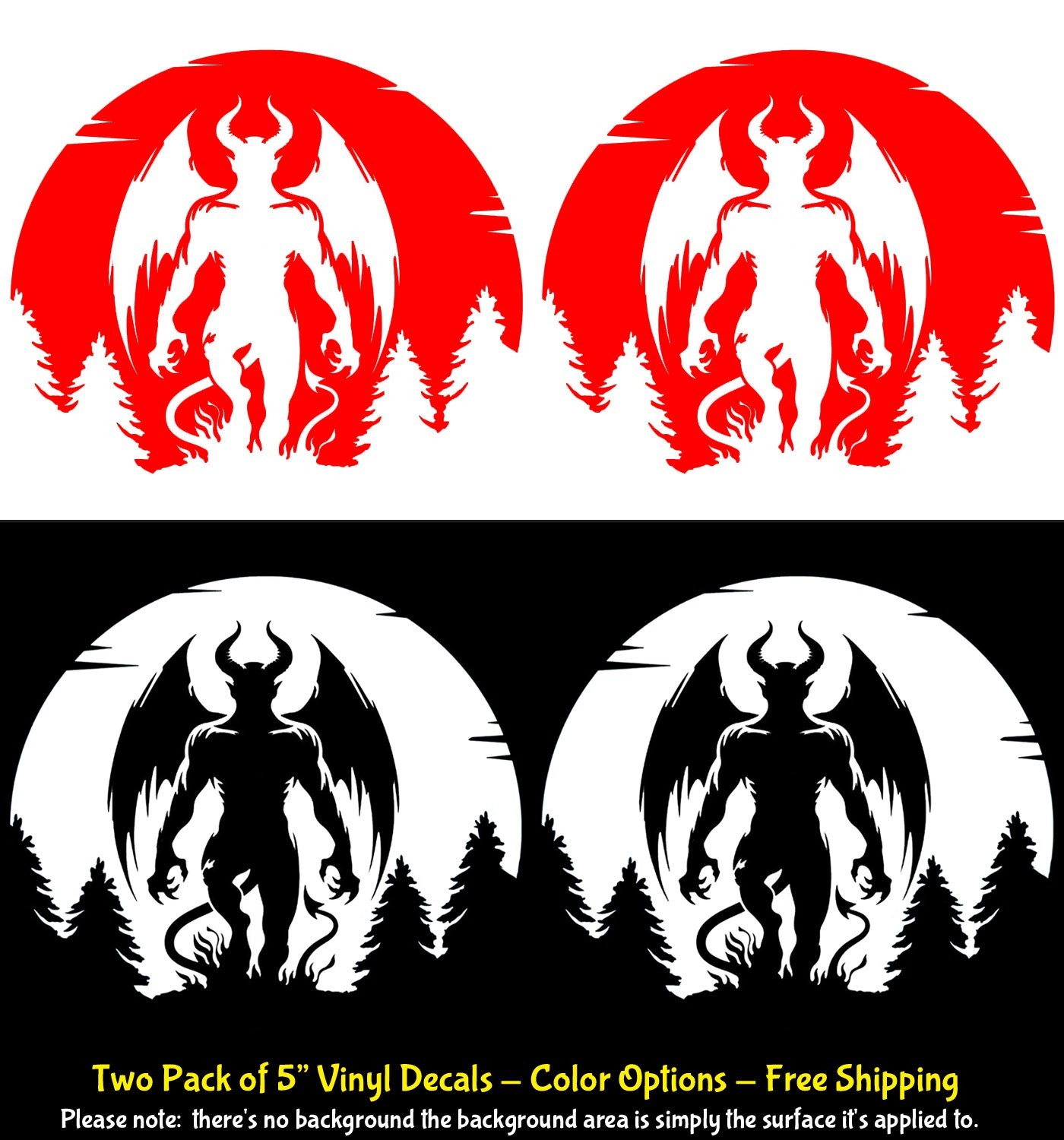 Devil Satan Fire Full Moon Forest 2 Pk 5" Vinyl Decals Window Any Flat Surface