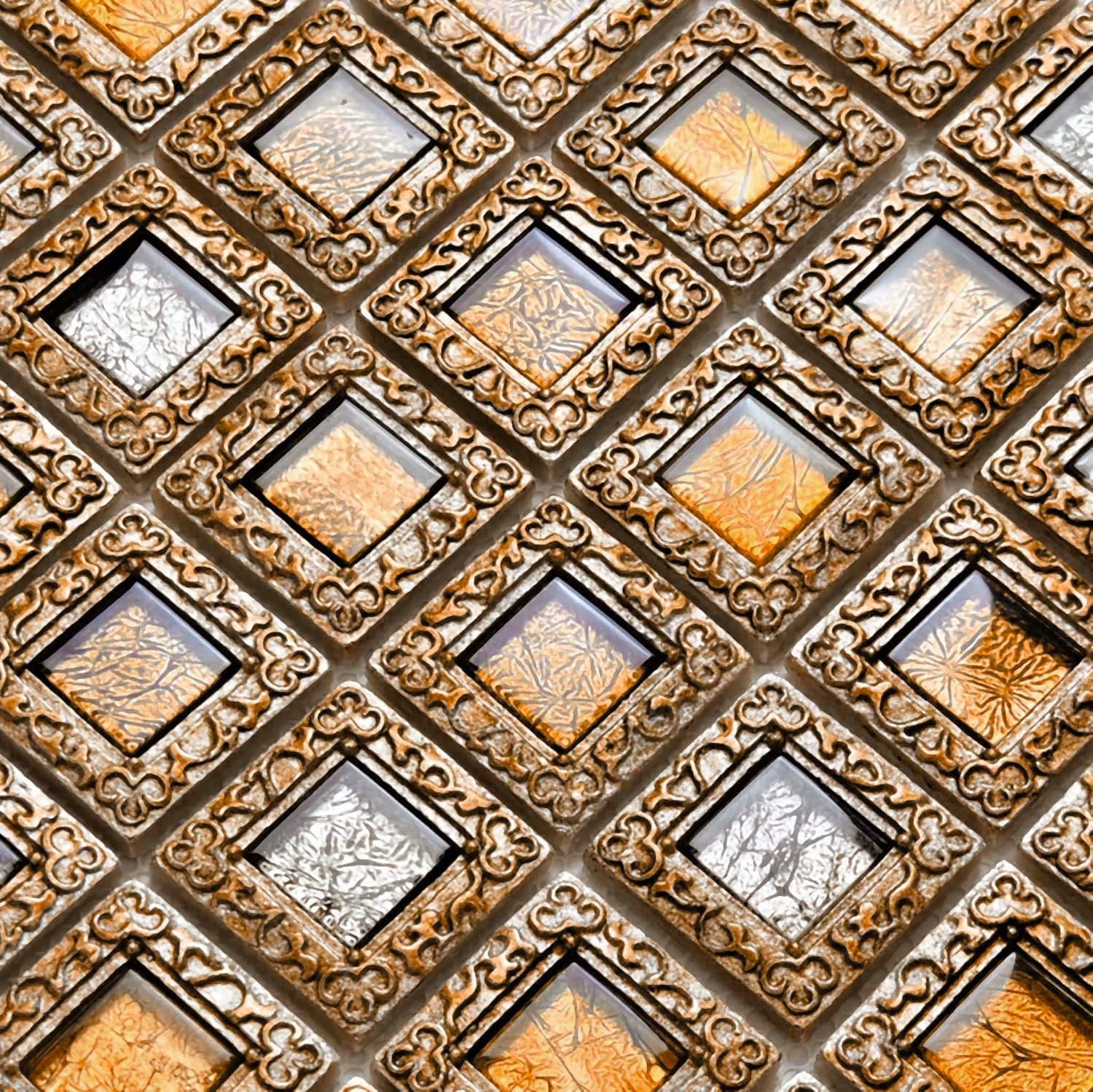 Vintage Framed Glass Mosaic Baroque Style Decorative Tile Window Design for Back