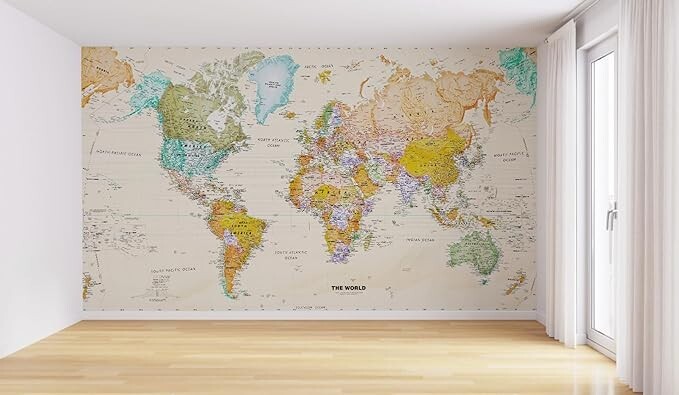 NEW 130"W x 95"H Colorful Wallpaper Kid's Children's Room Study Wall Mural Map