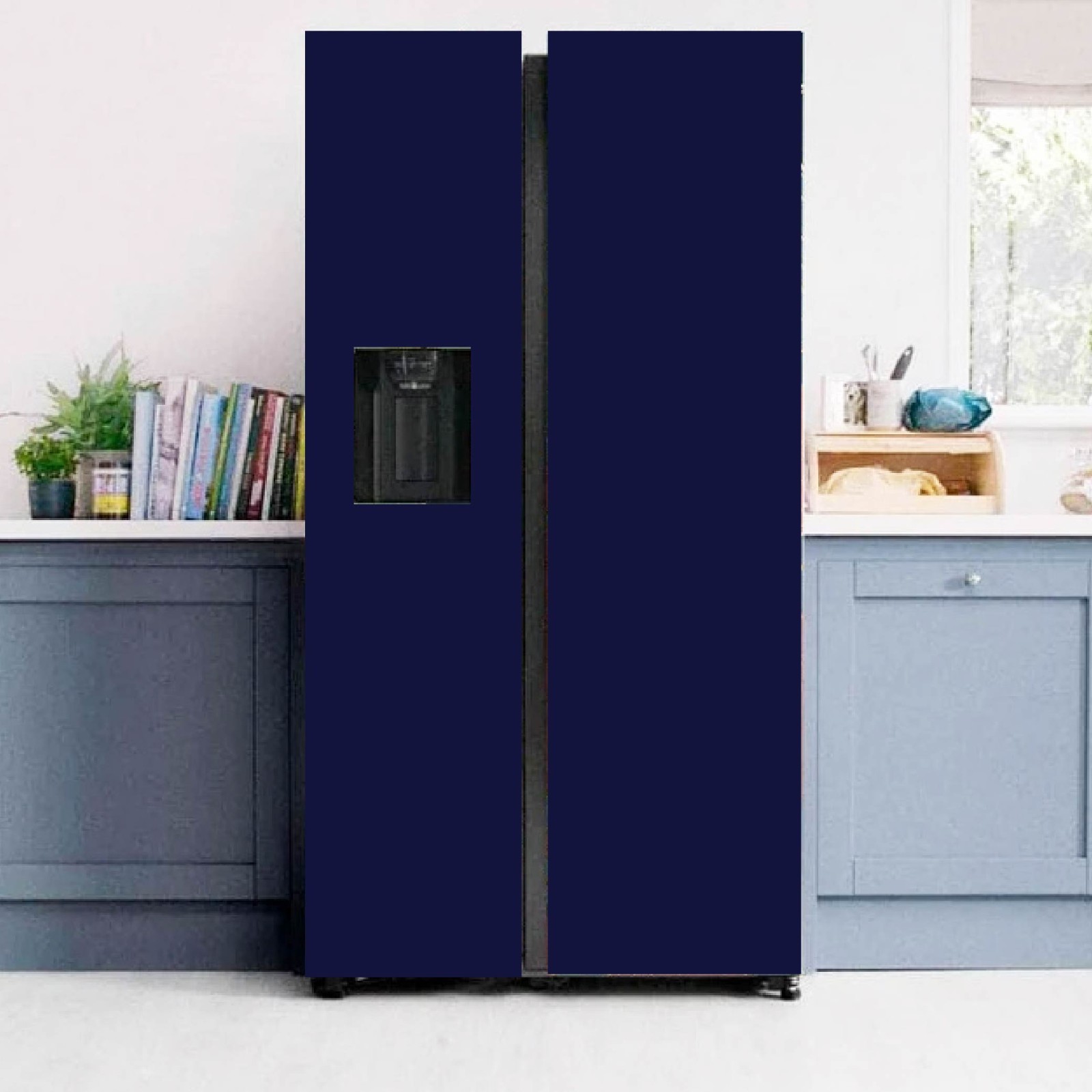 Dark Blue Solid Color Refrigerator Wrap Removable Vinyl Cover