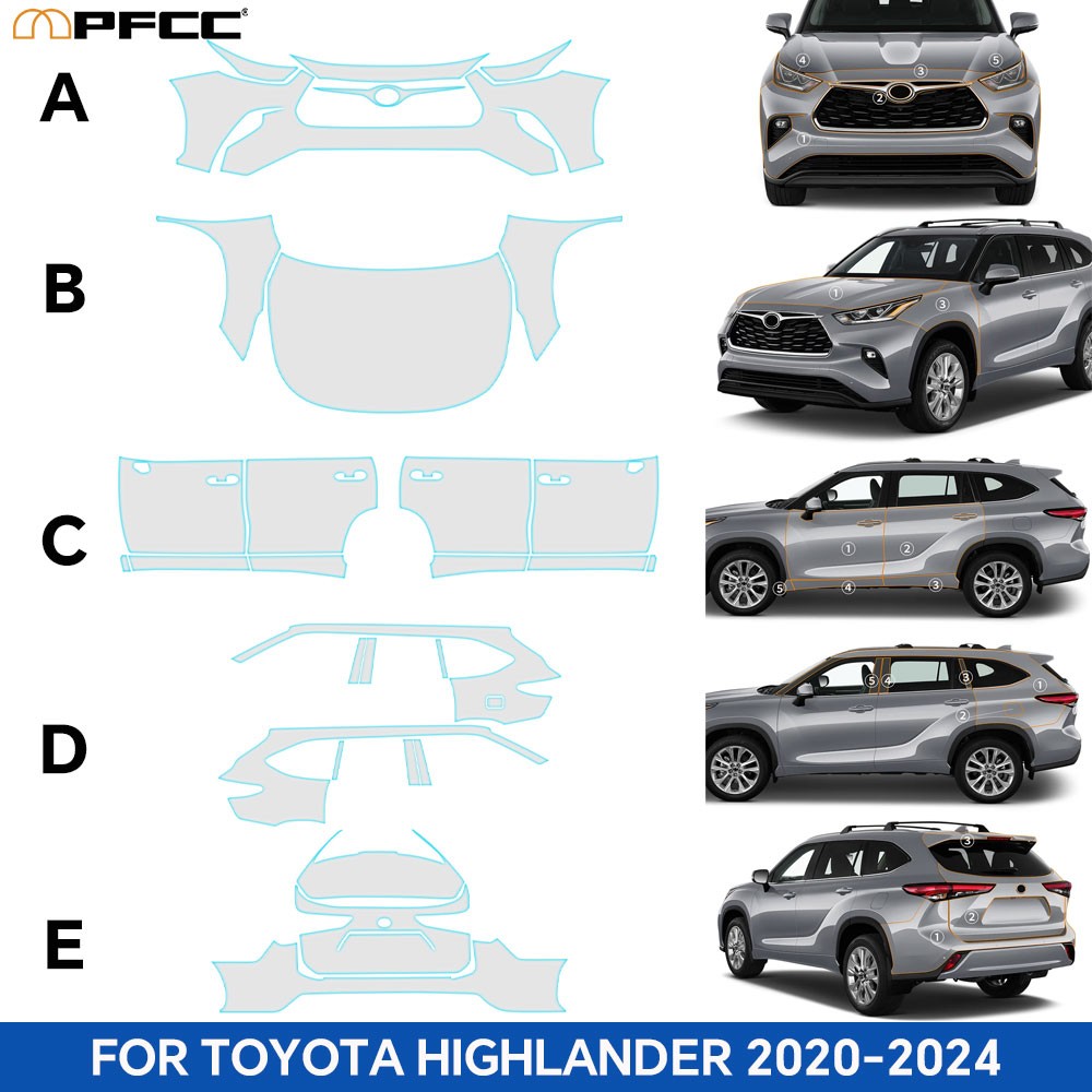 Full Car For Toyota Highlander 2020-2024 Clear PPF Precut Paint Protection Film