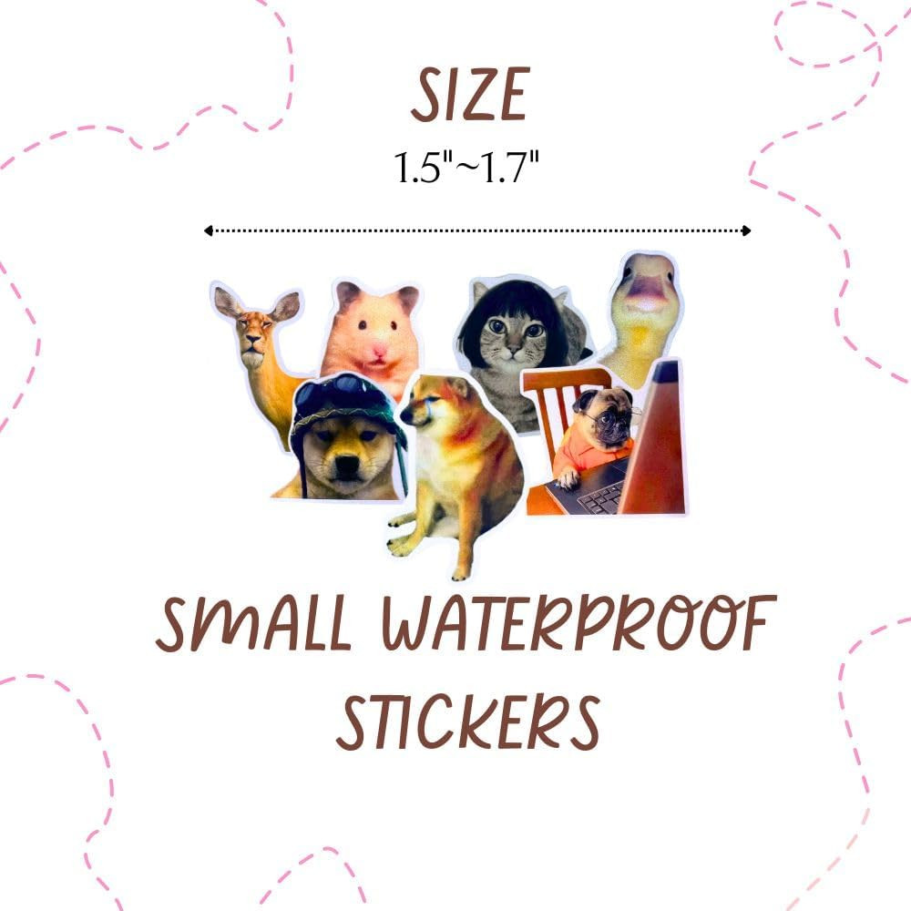 50 PC Funny Meme Animal Stickers Bulk Pack Tiktok Dog Cat Fun Gag Ridiculous