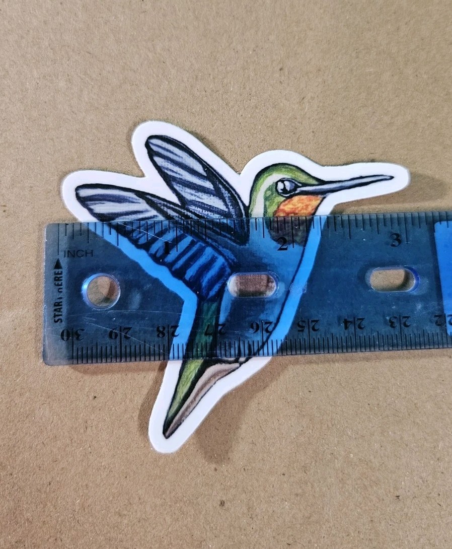 Hummingbird Sticker Matte Vinyl, 3" Tall Die Cut Sticker of Flying Bird Art