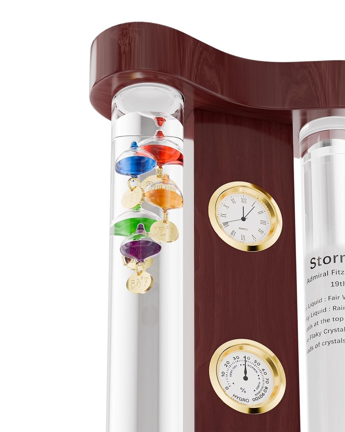 Analog Weather Station with Glass Galileo Thermometer Fitzroy Storm Glass Precis