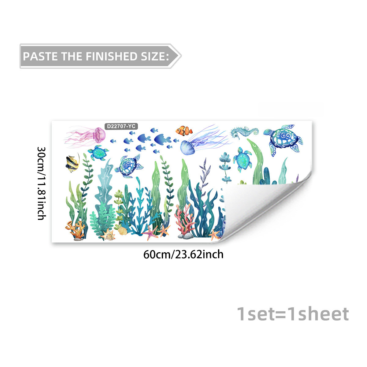 Vibrant Sea Creatures Static Cling for Glass 11.81×23.62in PVC Material