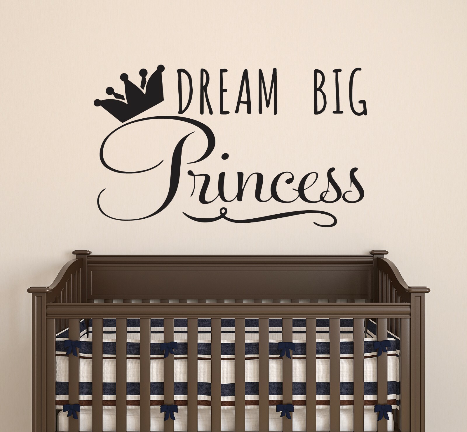 Wall Decal Princess Dream Big Crown Girl Room Interior Vinyl Decor Black gz550