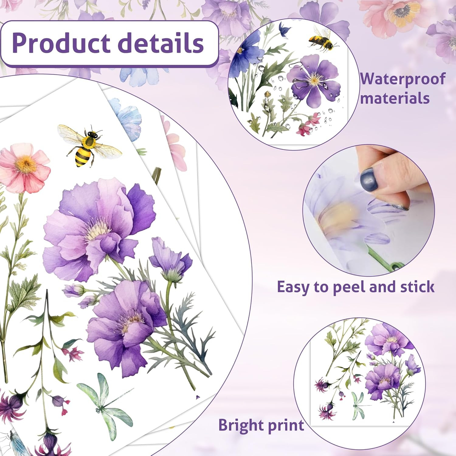 9-Piece Floral Wall Decals – Removable Vinyl Flower and Butterfly Stickers