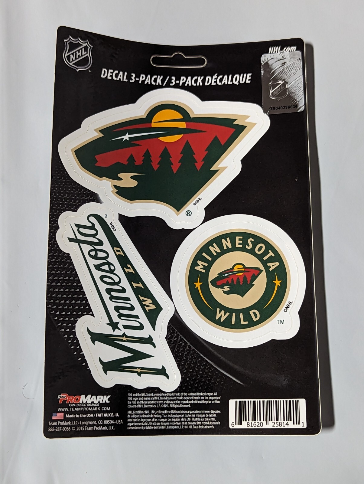 Minnesota Wild 3-Pack Die-cut Decals Stickers Sheet Measures 5" x 7" New!