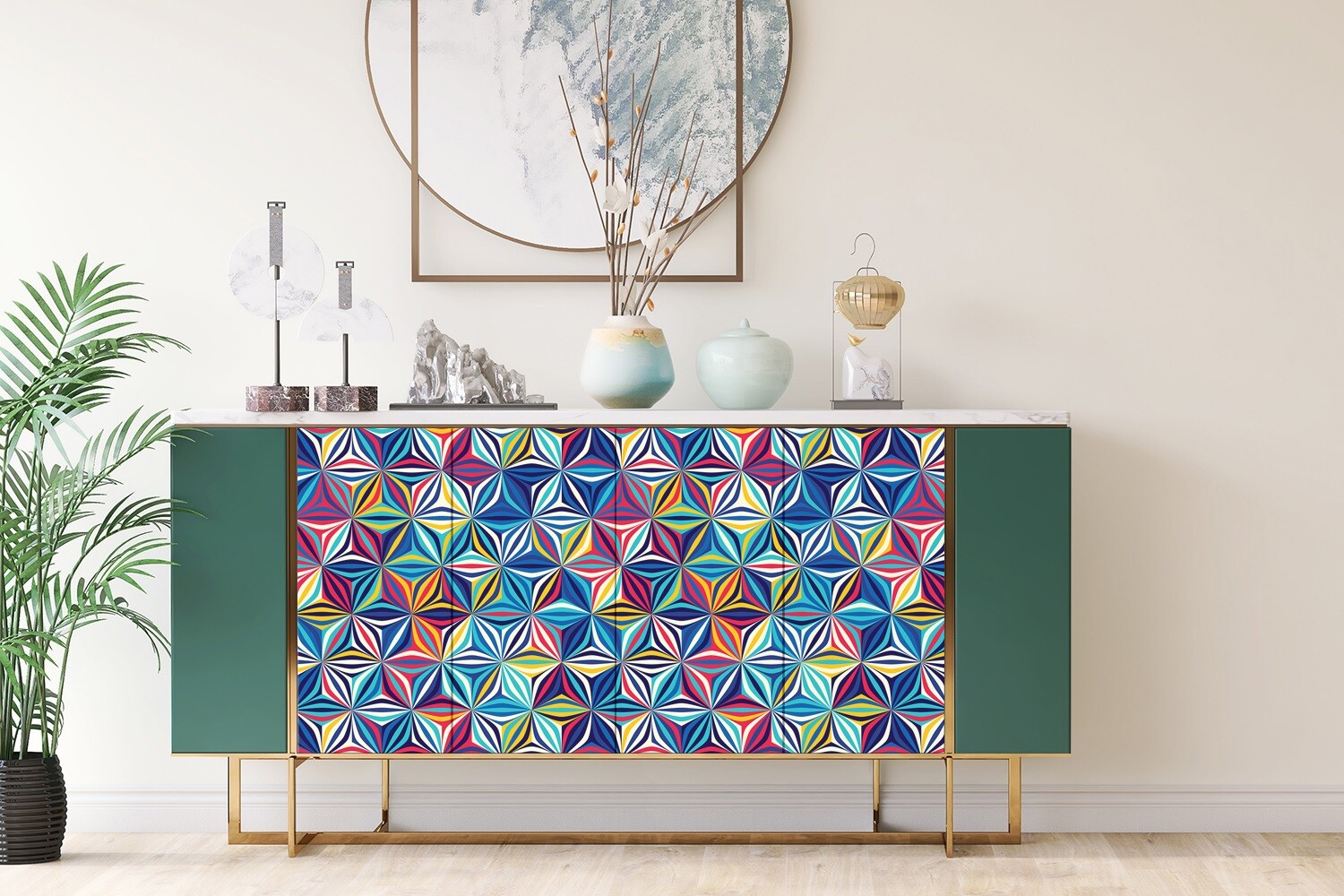 Wall Door Furniture Adhesive Sticker Decal Retro pattern illusion 3D 100×50