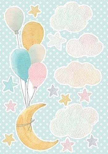 Cartoon Nursery Sky Clouds Wall Decal Grey 21 Piece Set Vinyl Wall Art Sticker