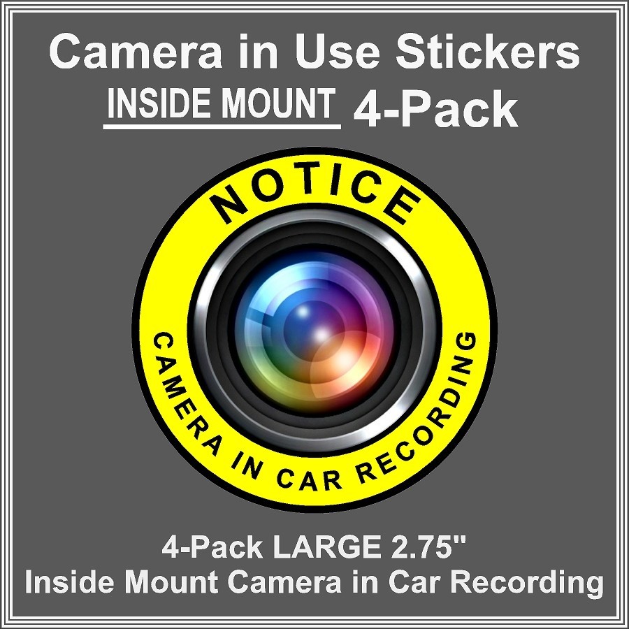 Camera in Car Recording Video 4-Pack INSIDE MOUNT Decals Yellow Black 2.75"