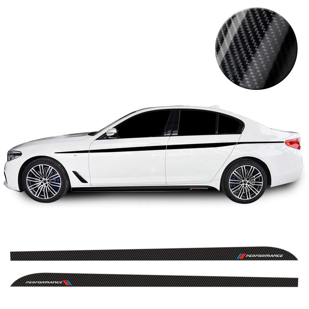 2pieces Glossy 5d Carbon Fibre Vinyl Performance Side Skirt Racing Stripes De…