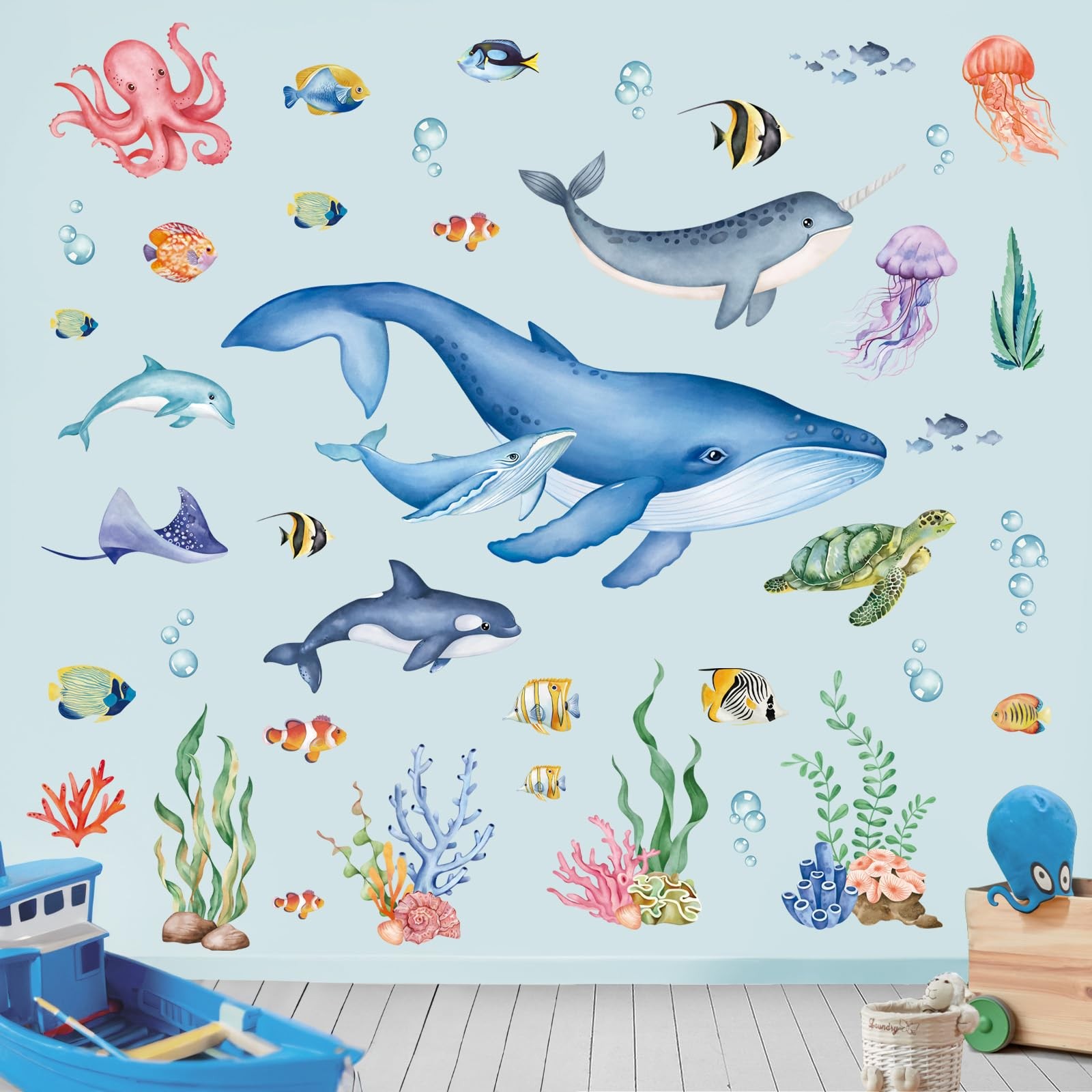 Under The Sea Wall Stickers Ocean Fish Whale Seaweed Peel and Stick Wall Art …